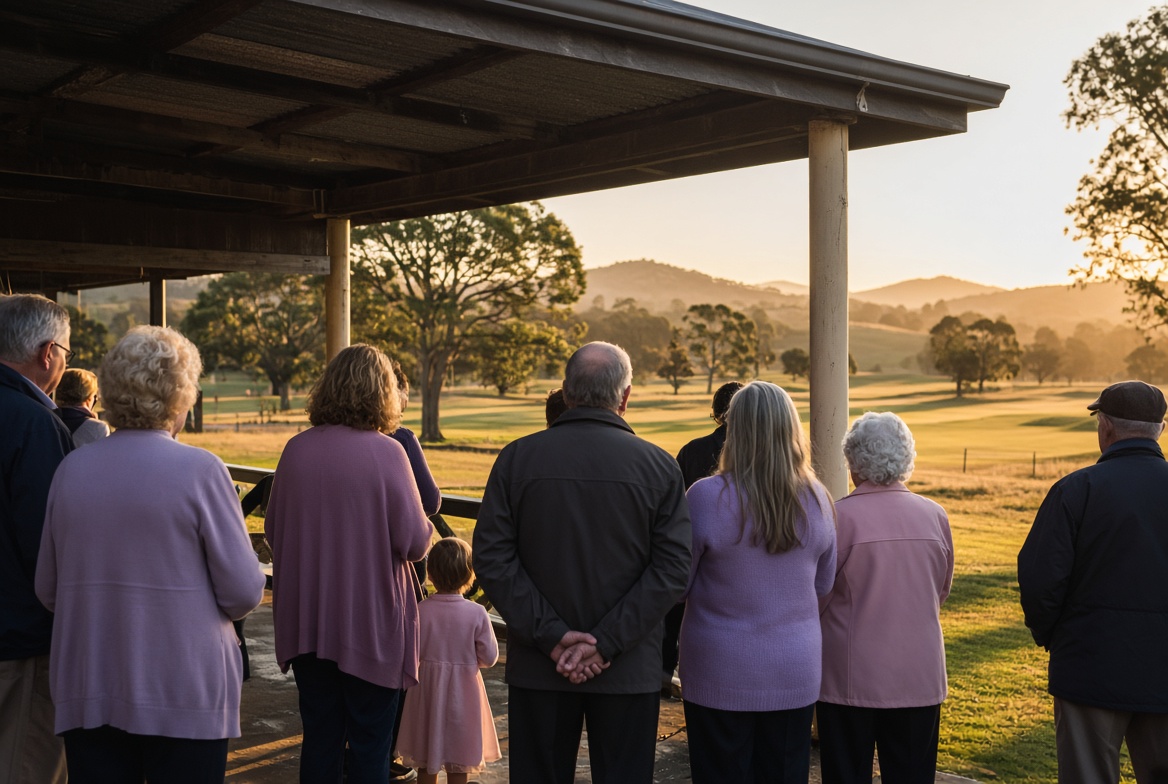 Community members standing together at a country club looking over the course