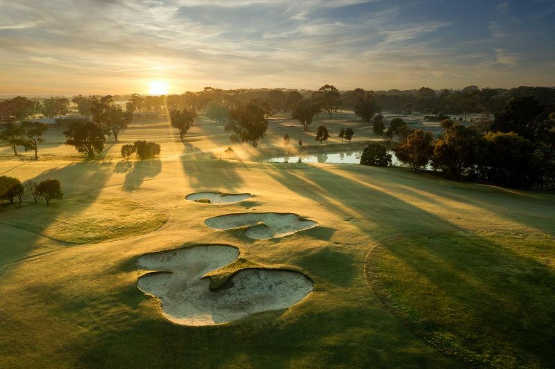 Sunrise over a country golf course